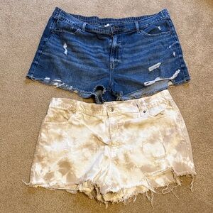 Aerie Blue Denim and Cream Tie-Dye Shorts